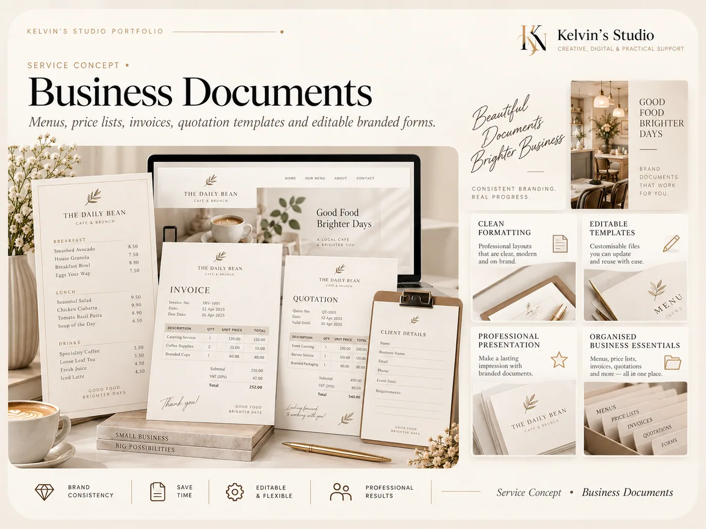 Kelvin's Studio — Business Documents concept board