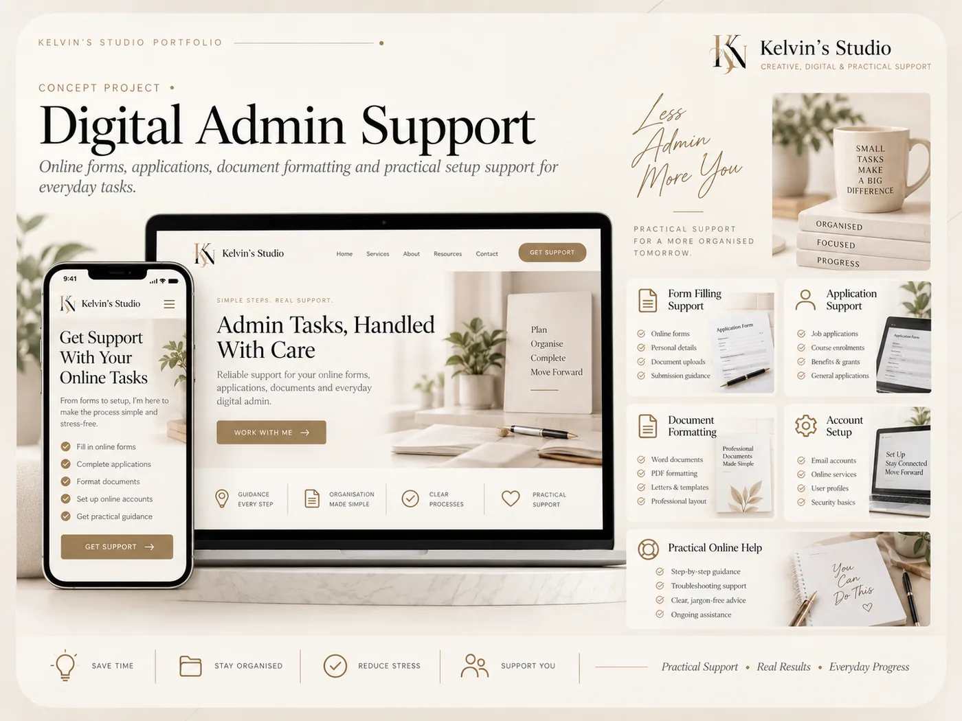 Kelvin's Studio — Digital Admin Support concept board